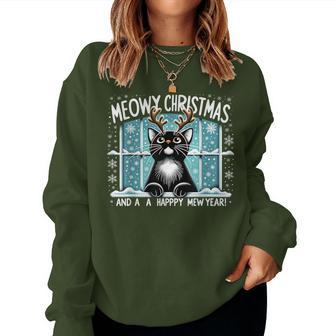 Merry Christmas Cat Cat Mom Meowy Christmas Mew Year Women Sweatshirt - Seseable