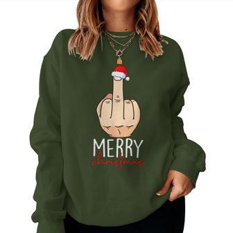 Merry Christmas Middle Finger Adult Humour Women Women Sweatshirt - Seseable