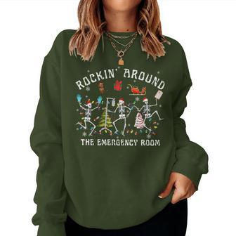 Merry Christmas Rocking Around Emergency Room Skeleton Nurse Women Sweatshirt - Monsterry DE