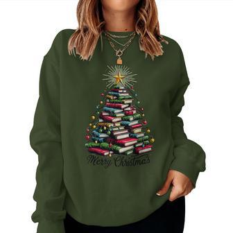 Merry Christmas Tree Love Reading Books Librarian Women Women Sweatshirt - Seseable