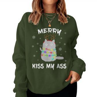 Merry Kissmyass Christmas Theme Cat Lovers For Cat Mum Women Sweatshirt - Monsterry