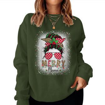 Merry Mama Christmas Mom Life Messy Bun Plaid Leopard Xmas Women Sweatshirt - Monsterry UK