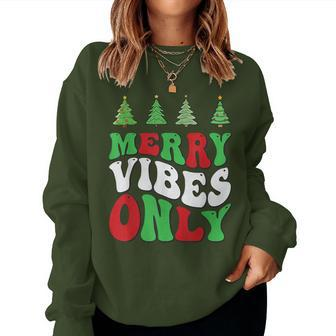 Merry Vibes Only Christmas Groovy Xmas Tree Holiday Women Sweatshirt | Mazezy