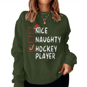 Nice Naughty Hockey Player Christmas Santa Hat Boys Girls Women Sweatshirt - Monsterry UK