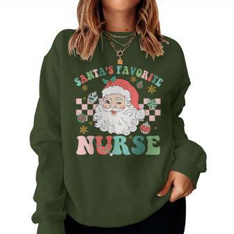 Nurse Christmas Santa's Favorite Nurse Christmas Women Sweatshirt - Thegiftio