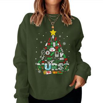 Nurse Christmas Tree Xmas Scrub Rn Cna Icu Womens Women Sweatshirt | Mazezy