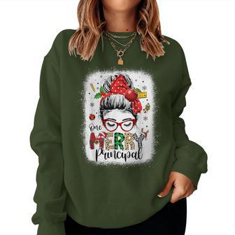 One Merry Principal Christmas Messy Bun Principal Women Sweatshirt - Seseable