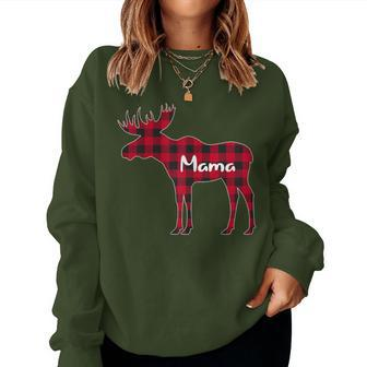 Red Plaid Mama Moose Xmas Matching Buffalo Family Pajama Women Sweatshirt - Monsterry DE