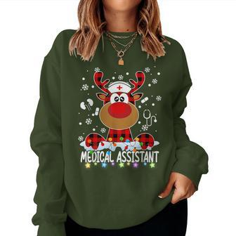 Red Plaid Medical Assistant Nurse Reindeer Christmas Pajama Women Sweatshirt - Monsterry