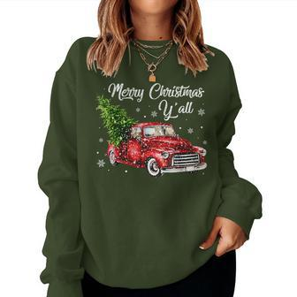 Red Truck Christmas Merry Christmas Yall Women Women Sweatshirt | Mazezy