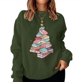 Retro All Booked For Christmas Tree Book Librarian Teacher Women Sweatshirt - Seseable