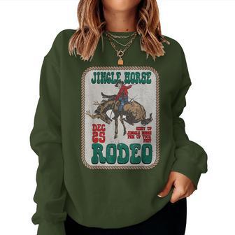 Retro Groovy Jingle Horse Rodeo Christmas Western Cowboy Women Sweatshirt - Monsterry