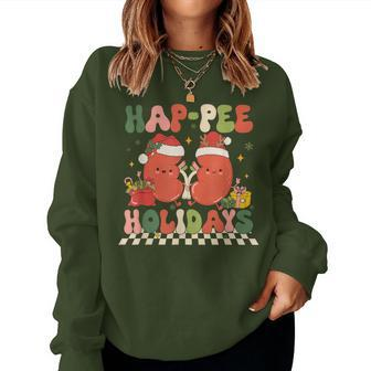 Retro Hap Pee Holidays Christmas Dialysis Nurse Kidney Nurse Women Sweatshirt - Monsterry AU
