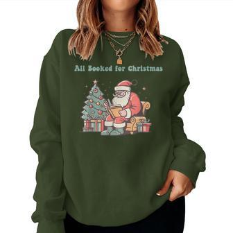 Retro Librarian Teacher Xmas All Booked For Christmas Santa Women Sweatshirt - Seseable