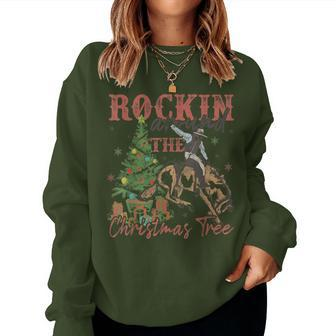 Rockin' Around The Christmas Tree Cowboy Santa Ride Horse Women Sweatshirt - Thegiftio UK