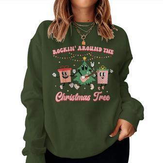 Rockin' Around The Christmas Tree Groovy Retro Women Sweatshirt - Seseable