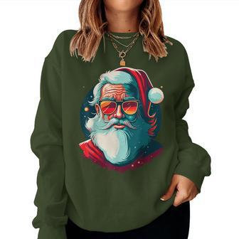Santa Face Retro Sunglasses Christmas Xmas Women Women Sweatshirt | Mazezy