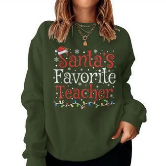 Santa's Favorite Teacher Xmas Santa Christmas Teacher Women Sweatshirt - Seseable