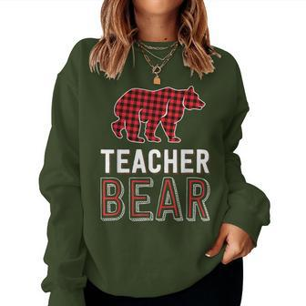 Teacher Bear Red Buffalo Plaid Matching Teacher Christmas Women Sweatshirt - Monsterry