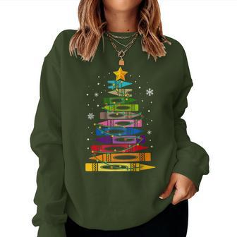 Teacher Christmas Crayon Tree Light Student Pajama Matching Women Sweatshirt - Thegiftio UK