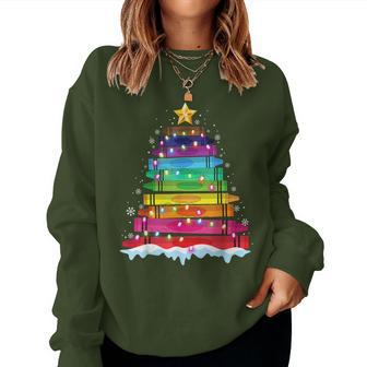 Teacher Christmas Crayon Tree Light Student Women Sweatshirt - Monsterry DE