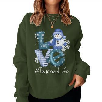 Teacher Love Snowman Xmas Winter Season Christmas Women Sweatshirt - Monsterry AU
