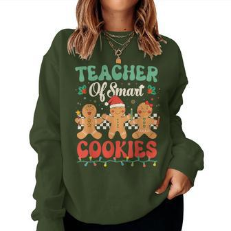 Teacher Of Smart Cookies Christmas Gingerbread Man Women Sweatshirt - Seseable