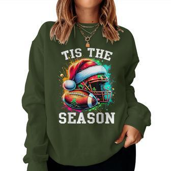 Tis The Season Football Mom Christmas Santa Hat Colorful Women Sweatshirt | Mazezy
