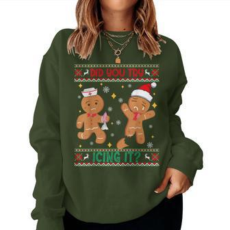 Ugly Christmas Sweater Nurse Did You Try Icing It Women Sweatshirt | Mazezy