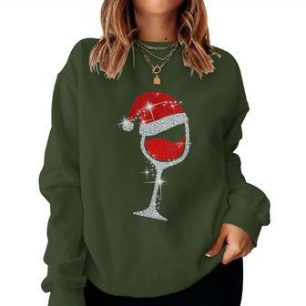 Wine Glasses Santa Hat Bling Christmas Wine Lover Women Sweatshirt - Thegiftio UK