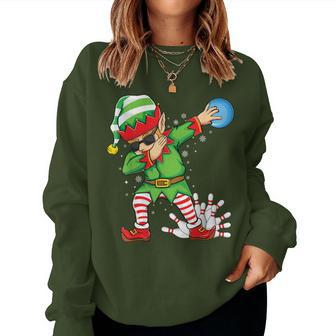 Xmas Dabbing Elf Bowling Ball And Pins Christmas Bowling Women Sweatshirt | Mazezy