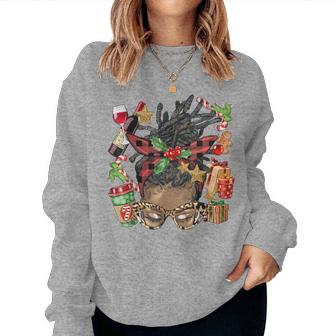 Christmas Afro Black Messy Locs Bun Family Matching Women Sweatshirt - Seseable