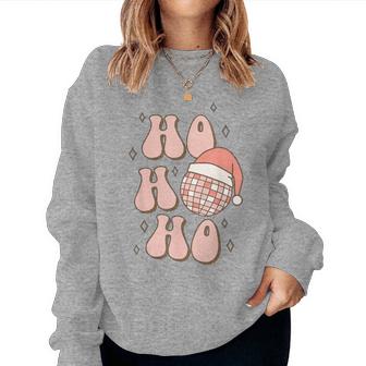 Retro Christmas Disco Ball Groovy Ho Ho Ho Santa Hat Xmas Women Sweatshirt - Monsterry DE