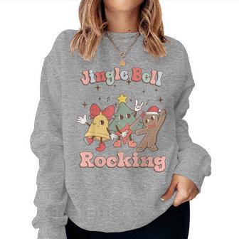 Retro Groovy Jingle Rock Bell Merry Christmas Hippie Outfit Women Sweatshirt | Mazezy