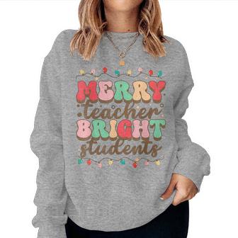 Retro Merry Teacher Bright Students Teacher Christmas Women Sweatshirt - Thegiftio