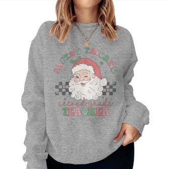 Retro Santa's Favorite Second Grade Teacher Christmas Women Women Sweatshirt - Thegiftio UK