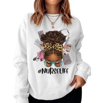 Afro Nurse Life Messy Bun Leopard Black Nurse Women Sweatshirt | Mazezy UK