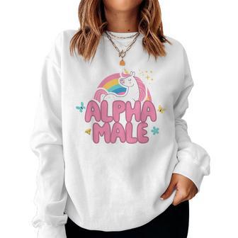 Alpha Male Unicorn Rainbow Ironic Sarcastic Humor Women Sweatshirt - Monsterry