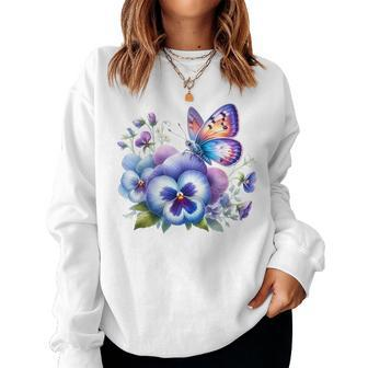 Alzheimer Viola Floral Pansy Dementi Alzheimer's Awareness Women Sweatshirt - Seseable
