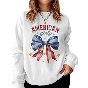 American Girly Coquette Bow 4Th Of July Flag Girls Women Sweatshirt - Thegiftio UK