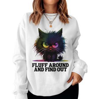 Angry Black Tie Dye Cat Fluff Around And Find Out Women Women Sweatshirt - Seseable