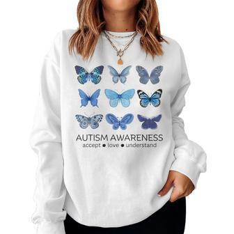In April We Wear Blue Butterfly Autism Mental Health Women Sweatshirt | Mazezy DE