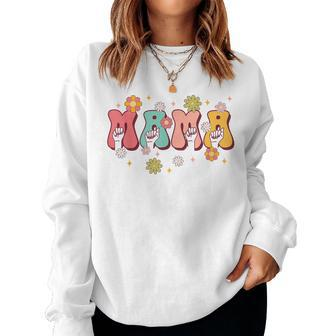 Asl Teacher Mama American Sign Language Asl Blessed Mama Women Sweatshirt - Monsterry