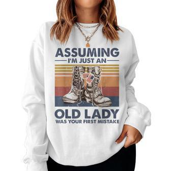 Assuming I'm Just An Old Lady Vintage Veteran Boots Women Sweatshirt - Monsterry DE