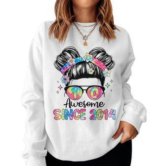 Awesome Since 2014 10 Year Old Tie Dye 10Th Birthday Girl Women Sweatshirt - Seseable