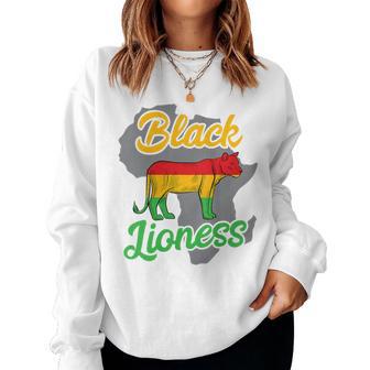 Black Lioness Pan African Flag Proud Black Melanin Queen Women Sweatshirt - Monsterry CA