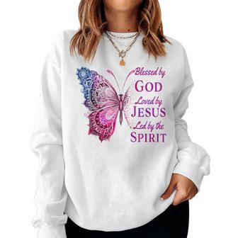 Blessed By God Loved By Jesus Pink Butterfly Christian Women Sweatshirt - Monsterry CA