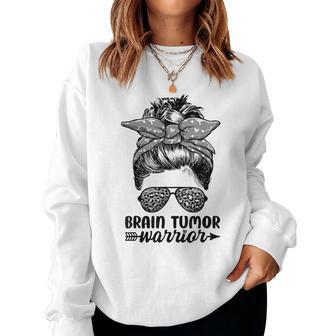 Brain Tumor Warrior Messy Bun Brain Tumor Awareness Women Sweatshirt - Monsterry CA