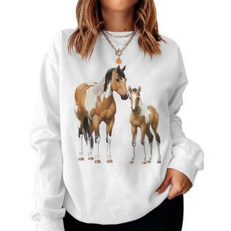 Buckskin Paint Quarter Horse Pinto Mare & Foal Women Sweatshirt - Monsterry