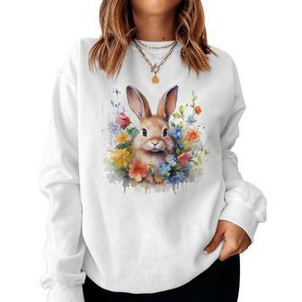 Bunny Rabbit Face Floral Watercolor Painting Love Bunnies Women Sweatshirt - Monsterry AU